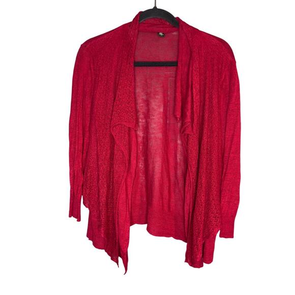Lauren Ralph Lauren Open Front Red Cardigan Sheer Trim Women's Sz M Linen - Picture 1 of 11